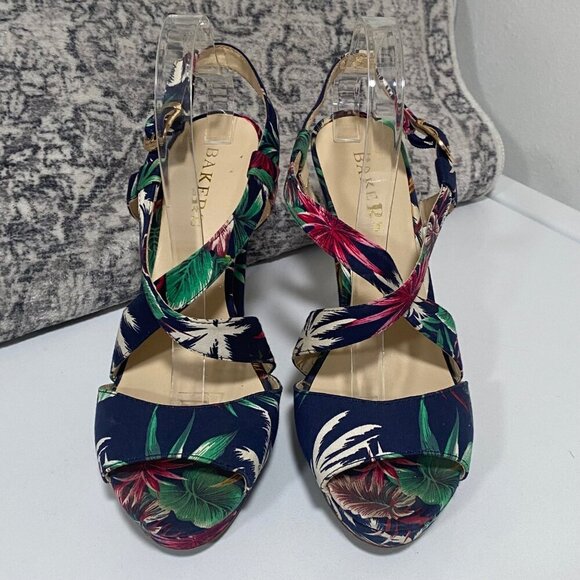 Bakers MCCOY Navy Tropical Print Heels Size 10 - Picture 3 of 7